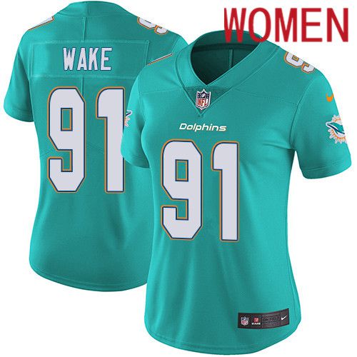 Women Miami Dolphins 91 Cameron Wake Nike Green Vapor Limited Rush NFL Jersey